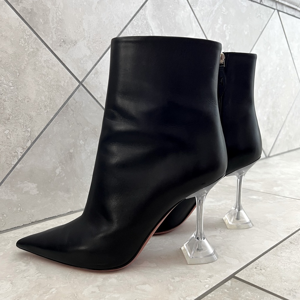 Aminna Muaddi Giorgia Black Leather Clear-Heel Ankle Boots/Booties size 39
